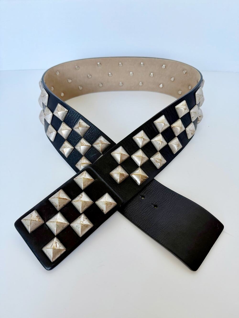 Streets Ahead Studded Leather Roger Belt Black Silver Small